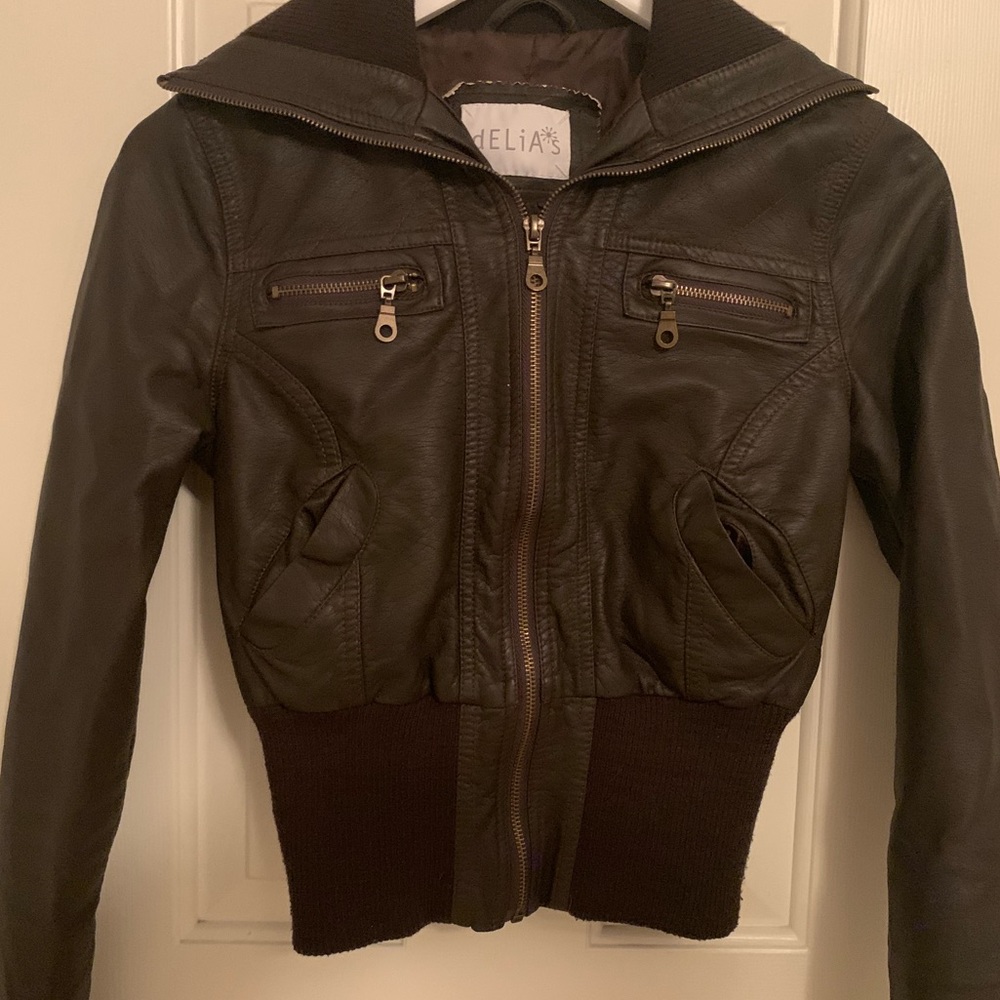 Delia’s Faux-Leather Bomber Jacket